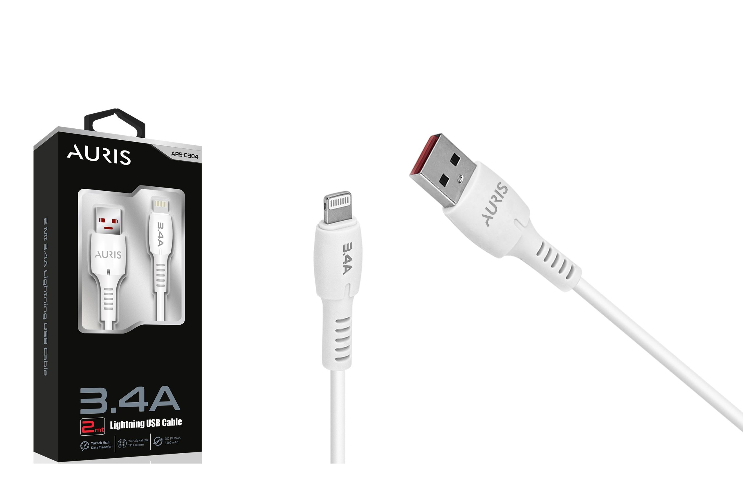 Auris Ars-Cb04 3-4A  2 Metre Usb Lightning İphone Şarj Data Kablosu